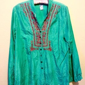 BELIZA Turquoise EMbroidered Blouse/Tunic